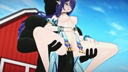 3d anthro breasts duo female genshin_impact horsecock horseguy lauma_(genshin_impact) male penis restrained size_difference smaller_female stomach_bulge tagme video