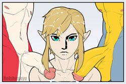 3boys breath_of_the_wild cum cum_on_face gay group group_sex humanoid humanoid_penis hylian kass_(zelda) link link_(breath_of_the_wild) male male_only nintendo penis reishuseyu rito sex sidon_(zelda) the_legend_of_zelda threesome yaoi zora