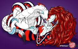 2_penises animal_genitalia animal_penis anthro anthro_on_anthro anthro_penetrated anthro_penetrating anthro_penetrating_anthro big_breasts big_hair blue_eyes breast_grab breast_squish breasts closed_eyes coiling coiling_another female forked_tongue from_front_position genitals hair hand_on_breast hand_on_neck hemipenes hi_res inserting inserting_penis long_hair lying male male/female missionary_position multi_genitalia multi_penis multicolored_body nude on_back penetration penis pit_viper predaguy rattle_(anatomy) rattlesnake red_eyes red_hair reptile scales scalie scarlett_(predaguy) sex snake spek_(spe) squish striped_body stripes tail tail_grab toned_male toned_muscles tongue ventral_scales viper western_diamondback_rattlesnake white_body wide_hips