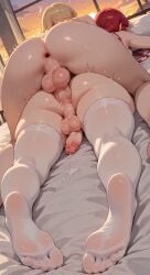2futas ai_generated all_fours anal anal_sex anus armpits ass ass_focus balls big_ass big_penis blonde_hair bottomless cum dickgirl dutch_angle feet from_behind futa_on_futa futa_only futanari intersex jamesbron large_penis legwear long_hair lying lying_on_stomach motion_blur motion_lines no_bra no_panties nude on_bed on_stomach penis penis_in_ass prone_bone red_hair sex stockings sunset thighhighs topless white_legwear white_stockings white_thighhighs wide_hips