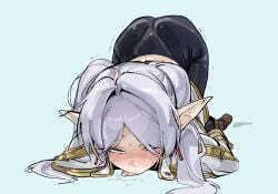 1girls ass_focus ass_up ass_up_face_down blush blushing clothed doppel elf elf_ears elf_female female female_only flustered frieren horny horny_female knife_ears licking_floor light-skinned_female light_skin sharp_ears sousou_no_frieren tongue_out white_hair