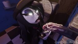 1girls 3d 3d_(artwork) after_fellatio angry angry_expression angry_face anthro avian bathroom beak black_hair blender cum cum_in_mouth cum_on_face cum_on_penis cum_string cum_trail cumshot demon emo erect_penis erection eyelashes eyeliner eyeshadow father_and_daughter glaring glory_hole glowing_eyes half-closed_eyes headwear helluva_boss hetero incest indoors large_penis looking_up_at_partner makeup octavia_(helluva_boss) owl owl_demon partially_clothed penis purple_eyeshadow stolas_(helluva_boss) straight strikefrommidnight teenage_girl teenager toilet topless uncensored white_body younger_female