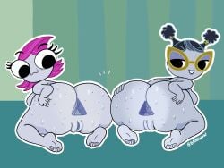 2girls anal anal_invitation anal_suggest anthro anus anus_focus ass ass_focus baohwow braided_ponytail bubble_butt dark_blue_hair disney disney_channel glasses insect_girl maggie_pesky nude nude_female pussy rayna_(the_buzz_on_maggie) rayna_cartflight sexy_pose simple_background smiling spread_ass spread_butt spreading_ass sweaty_butt tagme the_buzz_on_maggie triangular_anus