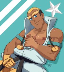marshal_(pokemon) pokemon tan_skin tanline 1boy solo muscular nipples 2015 gay yaoi charlie_tooga buzz_cut jb_boy male male_only