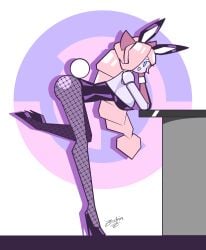 1girls blue_eyes bunny_ears bunny_girl bunny_tail bunnysuit female gynoid original_character pink_hair robot_girl socket_(zedrin) tagme zedrin