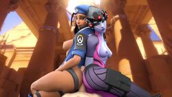 2girls 3d ana_amari animated arhoangel back_to_back beret black_hair blender blizzard_entertainment blue_skin breasts bubble_ass buttjob captain_amari curvy dark-skinned_female dark_skin dat_ass egyptian erect_nipples female headgear interracial long_hair male_pov masturbation no_sound overwatch pale-skinned_male pale_skin partially_nude pov purple_lips purple_skin red_lips riding rubbing sitting smile straight teamwork temple_of_anubis_(map) threesome video video_games voluptuous voyeur wide_hips widowmaker