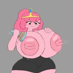 2d 2d_(artwork) adventure_time breast_expansion breast_growth breasts breasts_bigger_than_head breasts_out crown female female_focus female_only hyper hyper_breasts lactating lactating_nipples lactation lactation_without_stimulation partially_clothed potion potion_bottle princess princess_bubblegum sl33py_demon solo solo_female topless wide_hips wide_thighs