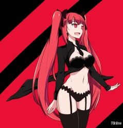1girls 2d 2d_(artwork) 2d_artwork alternate_version_at_source alternate_version_available bare_belly bare_hands bare_hips bare_midriff bare_navel bare_skin bare_thighs belly belly_button big_breasts black_background black_bra black_garter_straps black_hair_ribbon black_hair_tie black_legwear black_necktie black_panties black_ribbon black_stockings black_thigh_highs black_thighhighs black_underwear bra breasts busty busty_female busty_girl cleavage curvaceous curvaceous_body curvaceous_female curvaceous_figure curvaceous_hips curvy curvy_body curvy_female curvy_figure curvy_hips digital digital_art digital_drawing digital_drawing_(artwork) digital_media digital_media_(artwork) exposed_belly exposed_hips exposed_midriff exposed_navel exposed_skin exposed_thighs female female_focus female_only fingers frilled_bra frilled_panties frilled_underwear garter_straps groin hair_ribbon hair_tie half_naked half_nude high_resolution highres hourglass_figure inguinal_crease inguinal_ligament large_boobs large_breasts lean_figure legs_closed legs_together legwear long_hair midriff more_at_source naked naked_female naked_woman narrow_waist navel necktie nude nude_female nudity open_mouth open_mouth_smile original original_art original_artwork original_character panties parted_lips plump_breasts red-eyed_female red-haired_female red_background red_eyes red_hair ribbon rinine semi_nude shoulders simple_background slender_body slender_waist slim_waist smile smiley_face smiling solo standing stockings thick_thighs thigh_highs thighhighs thighs thighs_together tongue twintails twintails_(hairstyle) underwear upper_body very_long_hair very_long_hair_female wide_hips