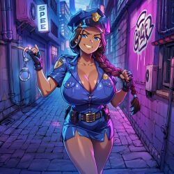 1girls ai_generated avatar_legends avatar_the_last_airbender katara large_breasts novelai police_hat police_uniform policewoman raiderofcause solo tagme