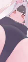1girls aqua_eyes blonde_hair breasts brown_skirt highres hiroki_yyqw7151 medium_breasts one-piece_swimsuit school_swimsuit skirt skirt_lift solo swimsuit thighs upskirt