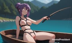 5:3 ai_generated areolae arm_support artist_name bandage blush boat breasts erect_nipples female female_only fishing functionally_nude functionally_nude_female hair_bun hentaipresident hi_res highres holding holding_object leaning leaning_back medium_breasts naked naked_female navel nipples nude nude_female outdoors purple_hair pussy shaved_pussy sitting solo solo_female source_request stomach tactical_nudity trees uncensored uncensored_breasts uncensored_nipples uncensored_pussy uncensored_vagina vagina water wet wet_body wet_skin white_eyes