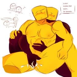 buff buff_male cuntboy cuntboy/male devesto devesto_(die_of_death) die_of_death_(roblox) fingering mequot mequot_(die_of_death) small_dom_big_sub sub_dom sub_top submissive_male sweat sweatdrop