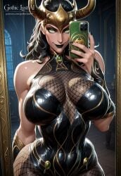ai_generated ass big_ass big_breasts black_hair black_lipstick breasts breasts_focus busty camera cellphone dominant evil_smile femdom goth goth_girl gothic gothiclustai lady_loki lady_loki_(marvel_rivals) lingerie loki_(marvel) loki_(marvel_rivals) marvel marvel_comics marvel_rivals mirror mirror_selfie new_year provocative queen selfie size_difference taller_female
