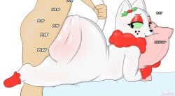 2025 a_cat_is_fine_too ass bed bedroom_eyes big_butt bite blush butt_jiggle christmas digital_media_(artwork) domestic_cat duo eyelashes eyeshadow felid feline felis female female_feral feral from_behind_position fur furniture green_sclera happy holidays holly_(plant) human human_on_feral interspecies jiggling junipurr leg_markings lying makeup male male/female mammal markings multicolored_body narrowed_eyes neck_tuft on_bed on_front onomatopoeia pillow pillow_bite pillow_grab plant quadruped red_body red_fur seductive sex smile soapthefox socks_(marking) sound_effects tail tail_pull text tuft white_body white_fur zoophilia