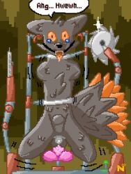 4_missing_limbs amputation amputee anal anal_sex anthro balls bodily_fluids bondage bound brown_body brown_fur bulge chastity_cage chastity_device collar crying cum cumming cumming_while_penetrating dildo dildo_in_ass dildo_insertion dildo_penetration disability english_text experiment_(casualties:unknown) experiment_(gunsaw) experiment_(scav_prototype) flat_chastity_cage forced fucking_machine fur furry gag gagged genitals gunsaw helpless machine male male_focus male_only mike_noctalios permanent pixel_art restrained restraints ring_gag scav_prototype solo speech_bubble tears text trap trapped underground