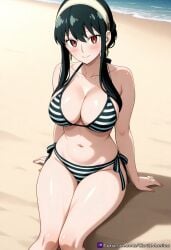 ai_art ai_generated beach bikini black_hair breasts female female_only girl gothmaniac spy_x_family summer yor_briar