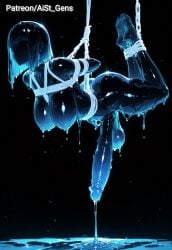 ai_generated aist_ big_breasts big_penis big_thighs bob_cut bondage dripping faceless futanari huge_breasts huge_cock precum slim_girl slime suspension testicles