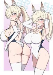 1girls big_breasts blonde_hair blue_archive blue_eyes breasts dog_ears female female_focus halo huge_breasts kanna_(blue_archive) large_breasts ponytail swimsuit thick_thighs thighs valkyrie_police_school_student