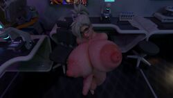 3d blizzard_entertainment futanari gigantic_breasts glasses huge_areolae huge_breasts huge_cock huge_nipples large_areolae large_testicles mercy overwatch puffy_nipples veiny_penis zccblp