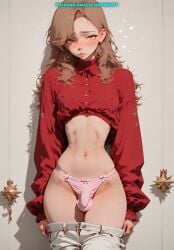 1boy ai_generated ass balls bulge femboy hips meybekity otoko_no_ko panties pants penis trap yaoi