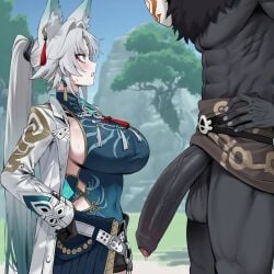 ai_generated big_breasts feixiao_(honkai:_star_rail) female genshin_impact hilichurls_(species) honkai:_star_rail large_penis looking_at_partner tagme truck_kun