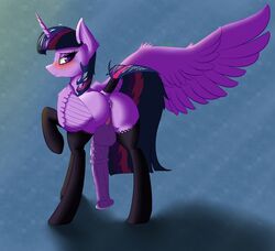 alicorn anus balls blush breasts clothing equine feral friendship_is_magic full-package_futanari futa_only futanari herm hermaphrodite horn intersex kirasunnight legwear lingerie mammal multi_genitalia my_little_pony penis presenting pussy stockings twilight_sparkle_(mlp) wings