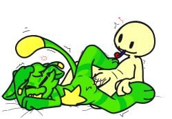 alien angry bodily_fluids cum cum_inside duo female fur genital_fluids gnarpy green_body green_fur human male male/female mammal old_gnarpy open_mouth penetration regretevator sex shy spread_legs spreading tail vaginal_penetration wtvdfake