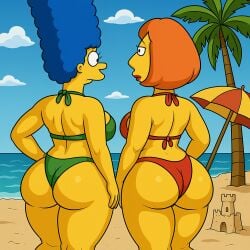 ai_generated ass bikini blue_hair booty bubble_ass bubble_butt cartoon cartoon_mom chubby chubby_female family_guy female lois_griffin marge_simpson milf milfs red_hair the_simpsons thick