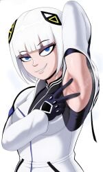 2025 ai ai_generated armpits arms_up blue_eyes cevio kafu_(cevio) shadman_(style) vampiregurl vampiregurl_(artist) white_background white_clothing white_hair