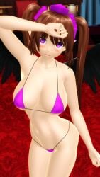 1girls 2025 3d bikini bird's-eye_view breasts brown_hair_female cleavage female female_only hat hatate_himekaidou hati_yukkuri_mmd head_wear hips interior_background light-skinned_female long_hair_female looking_at_viewer mansion mmd navel one_arm_up pink_bikini pink_eyes_female pink_hat skimpy_bikini swimsuit tengu tied_hair tokin_hat touhou twintails waist wings youkai