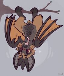balls bat blush bodily_fluids cum cum_on_face erection fellatio flying_fox fur genital_fluids genitals hi_res korwin licking male mammal megabat nude oral penile penis penis_lick self_lick sex solo tongue tongue_out upside-down wings yurusa