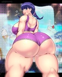 1girls big_ass blush karfound large_ass large_breasts looking_at_viewer looking_back moko_mojiro presenting_ass presenting_hindquarters tank_top the_hundred_line_-last_defense_academy- thick_thighs thighs