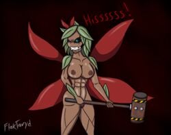 1girls 2017 abs alien athletic blue_eyes breasts female flaktaryd flora_fauna floran flower foliage hammer humanoid leaves lilith_(leomutt) plant psycho pussy smile solo starbound teeth tools video_games