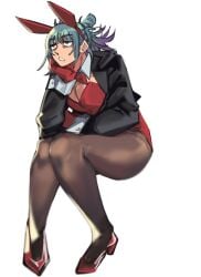1boy annoyed_expression bunny_ears bunnysuit femboy jujutsu_kaisen kashimo_hajime sitting thick_ass thick_thighs