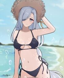 1girls adult adult_female armpit armpit_peek armpits bare_armpits bare_arms bare_belly bare_chest bare_hands bare_hips bare_legs bare_midriff bare_navel bare_shoulders bare_skin bare_thighs beach belly belly_button bikini bikini_bottom bikini_only bikini_top blue_sky breasts clouds coast collarbone day daylight daytime elbows exposed_armpits exposed_arms exposed_belly exposed_chest exposed_hips exposed_legs exposed_midriff exposed_navel exposed_shoulders exposed_skin exposed_thighs female female_focus female_only genshin_impact groin hair_over_one_eye hairless_armpits halterneck hand_behind_head head_tilt high_resolution highres horizon lean_figure lips long_hair looking_at_viewer mature mature_female medium_breasts midriff narrow_waist navel ocean outdoor outdoors outside parted_bangs purple_eyes purple_eyes_female sand sea seaside shaved_armpits shenhe_(genshin_impact) shoulders side-tie_bikini silver_hair silver_hair_female sky slender_body slender_waist slim_waist smooth_armpits solo standing string_bikini swimsuit swimwear thighs tilted_head tsunkyun upper_body