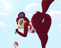 animal_crossing ass bent_over big_breasts bit-small bottomless breasts clothing female fur furry furry_only invalid_tag mammal nintendo partially_clothed pecan_(animal_crossing) pussy rodent shirt squirrel tail thick_thighs topwear wide_hips