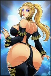ai_generated bimbo blonde_hair blue_eyeshadow dolores_(kof) dolores_(kof)_(cosplay) fatal_fury feminization hypnosis king_of_fighters mascara red_lipstick rule_63 sano-br snk terry_bogard