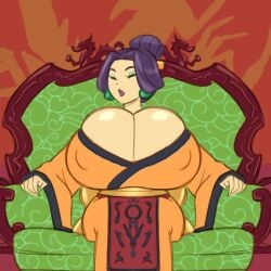 1girls asian big_breasts breasts chinese chinese_clothes chinese_female clothed clothed_female dragon_dynasty earrings empress female female_focus female_only giant_breasts huge_breasts milf mother nipple_bulge orange_dress purple_hair samson_00 sitting sitting_on_throne sketch solo solo_female solo_focus throne throne_room tied_hair wu_(samson)