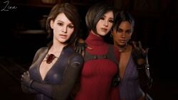 3d 3girls ada_wong big_ass big_breasts breasts brown-skinned_female brown_body brown_skin capcom curvaceous curvy curvy_figure dark-skinned_female dark_skin female hips hourglass_figure jill_valentine light-skinned_female light_skin mature mature_female multiple_girls resident_evil resident_evil_2 resident_evil_3 resident_evil_4 resident_evil_5 sheva_alomar slim_waist thick thick_hips thick_legs thick_thighs thighs voluptuous waist wide_hips zina_(artist)