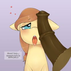 2017 animal_genitalia animal_penis blue_eyes brown_hair button's_mom button_mash_(mlp) cream_heart_(mlp) disembodied_penis earth_pony english_text equine equine_penis erection fan_character female friendship_is_magic hair heart horse horsecock looking_at_viewer male mammal my_little_pony oouichi penis pony solo text tongue tongue_out