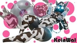 1boy 1femboy 2020s 2025 3d 3d_(artwork) big_thighs cow_print cow_print_bikini femboy gold_(character) hi_res highres kein_wal large_breasts milk milking_cum thick_thighs thighs wet