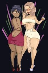 1futa 1girl1futa 1girls alcohol club dark-skinned_female dark_skin dress drink drunk duo earrings fellatio_gesture female full-package_futa futanari futanari high_heels jeteggs large_breasts large_penis lights louboutin_(shoes) nightclub original original_characters red_bottom_heels tan_body tan_skin tongue tongue_out worried worried_expression