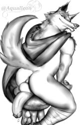 absurd_res anthro anus aqualleon ass balls big_penis bodily_fluids bottomless canid canine canis cheek_tuft cloak clothed clothing clothing_aside death_(puss_in_boots) dreamworks facial_tuft fluffy fluffy_tail fur furniture fuzzy genital_fluids genitals greyscale grin head_tuft hi_res hood humanoid_genitalia humanoid_penis leg_wrap leg_wraps looking_at_viewer looking_back male mammal monochrome neck_tuft pawpads penis penis_backwards perineum pointy_ears poncho precum prick_ears puss_in_boots_(franchise) raised_tail rear_view seductive signature simple_background sitting smile solo stool tail teeth tuft watermark white_background white_body white_fur wolf wrapped_legs wraps
