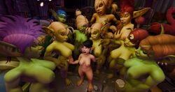 3d black_hair bleeding_dragon blizzard_entertainment felibrina_everblast female gnome gnome_(warcraft) goblin goblin_(warcraft) green_skin light-skinned_female light_skin multiple_girls original_character shortstack warcraft world_of_warcraft