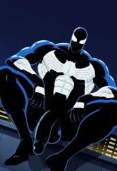 abs anus backsack balls bara big_balls big_penis blush gay glistening male male_only muscular muscular_male nipples pecs penis peter_parker sideburns spider-man spider-man:_the_animated_series spider-man_(series) sweat venom venom_(marvel) yaoi