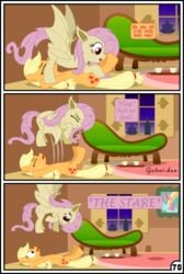 applejack_(mlp) bat_pony blonde_hair comic earth_pony english_text equine fangs flutterbat_(mlp) fluttershy_(mlp) friendship_is_magic green_eyes gutovi-kun hair horse mammal my_little_pony page_70 page_number pegasus pink_hair pony red_eyes straight_hair wings