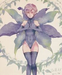 1girls 2010s 2018 atlus brown_eyebrows brown_hair camel_toe cameltoe closed_mouth clothing curly_hair dated english_text eyebrows fairy fairy_only female female_focus female_only flower gloves humanoid humanoid_only leotard long_gloves looking_at_viewer megami_tensei navel_line ominous open_eyes page_1 pixie_(megami_tensei) png pointy_ears purple_clothing purple_flower purple_gloves purple_leotard purple_stockings red_eyes shin_megami_tensei shin_megami_tensei_iii:_nocturne signature sitti_tai smile smile_at_viewer solo stockings text tight_clothing twiddling_fingers