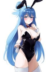 1girls adult adult_female aqua_(konosuba) aqua_eyes aqua_eyes_female bare_arms bare_chest bare_hands bare_hips bare_shoulders bare_skin bare_thighs big_breasts black_bowtie black_bunny_ears black_bunnygirl_costume black_bunnysuit black_hairband black_leotard black_topwear blue_eyebrows blue_eyes blue_eyes_female blue_hair blue_hair_female blush blush_face blushing_at_viewer blushing_female blushing_lines bowtie breasts bunny_ears bunny_tail bunnygirl bunnygirl_outfit busty busty_female busty_girl cleavage collar collarbone elbows embarrassed embarrassed_expression embarrassed_female exposed_arms exposed_chest exposed_hips exposed_shoulders exposed_skin exposed_thighs female female_focus female_only fingers groin hair_between_eyes hairband high_resolution highres kono_subarashii_sekai_ni_shukufuku_wo! large_breasts lean_figure leggings legwear leotard lips long_hair looking_at_viewer mature mature_female narrow_waist over-kneehighs plump_breasts shame shoulders simple_background slender_body slender_waist slim_waist solo standing stockings thick_thighs thigh_highs thighhighs thighs topwear upper_body useless_goddess white_background white_collar white_wrist_cuffs wrist_cuffs