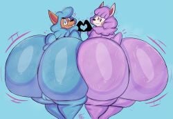 2025 alpaca animal_crossing anthro ass balls big_butt black_eyes black_nose blue_background blue_body blue_hair blue_tail bodily_fluids buckteeth camelid colored cyrus_(animal_crossing) digital_media_(artwork) duo female genitals hair heart_symbol hi_res huge_butt hyper hyper_butt looking_at_viewer looking_back looking_back_at_viewer male mammal motion_lines nintendo pink_body pink_cheeks pink_hair pink_inner_ear pink_tail rear_view reese_(animal_crossing) scut_tail shaded short_tail signature simple_background smile smiling_at_viewer sweat sweaty_butt tail tan_ears teeth thick_thighs white_ears yoshuacomoyoshu