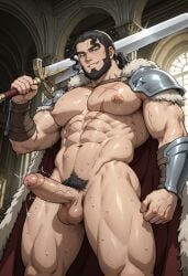 abs ai_generated areola areolae balls big_penis cock large_penis looking_at_viewer muscular muscular_male naked_male nipples nude_male pecs penis pubic_hair solo solo_focus solo_male stable_diffusion standing sword testicles thors_snorresson throbbing_penis toned_body toned_male viking vinland_saga